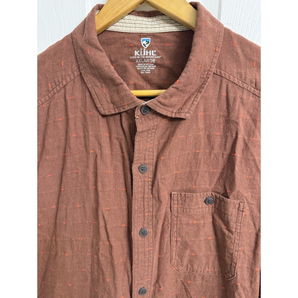Kuhl Skorpio Button Up Shirts Men's XXL Linen Burnt Red Outdoor Hiking Camp - Picture 2 of 13